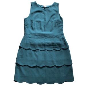 Garnet Hill Women’s Sleeveless Scalloped Tiered Sheath Dress, Teal Size 14